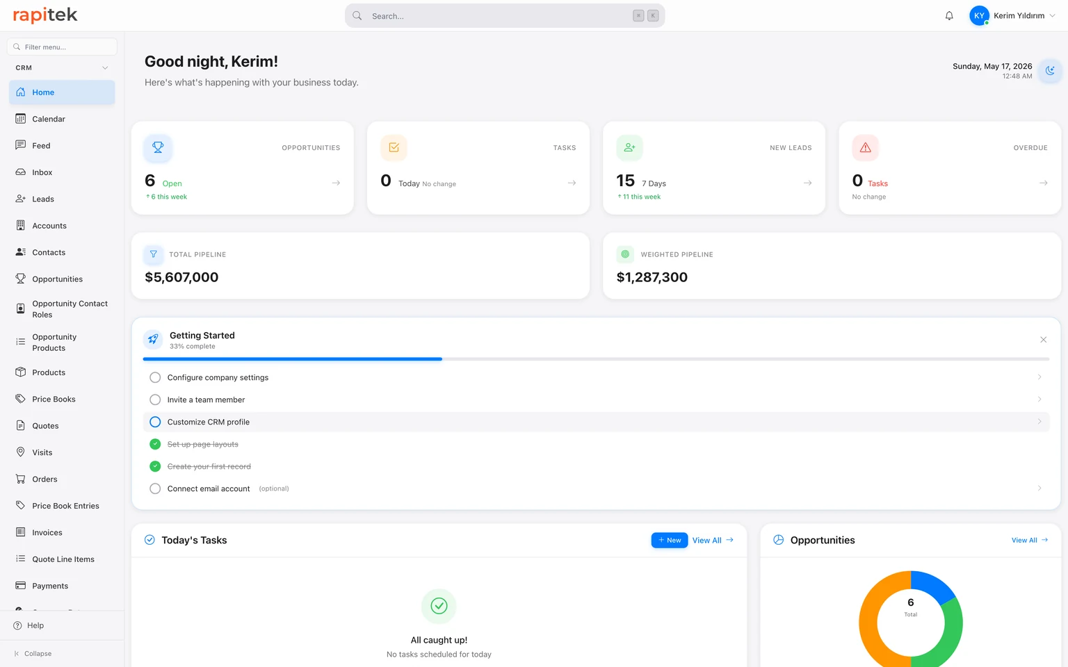 Rapitek CRM Web App — Real Dashboard