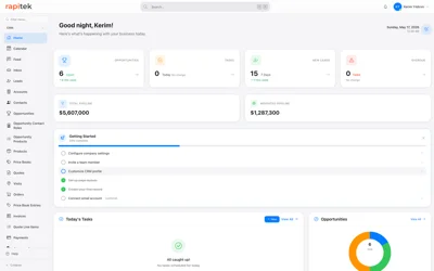 Application web Rapitek CRM — tableau de bord réel
