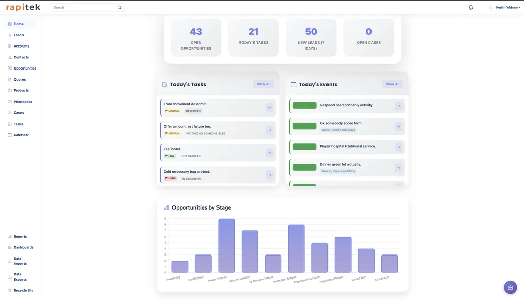 Rapitek CRM Dashboard Interface