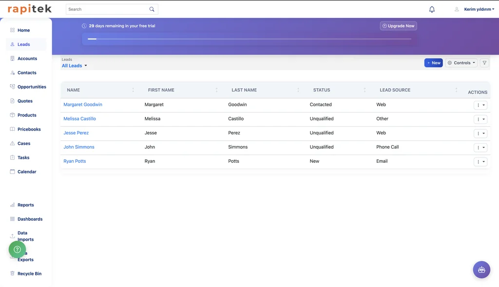 Rapitek CRM Leads Management